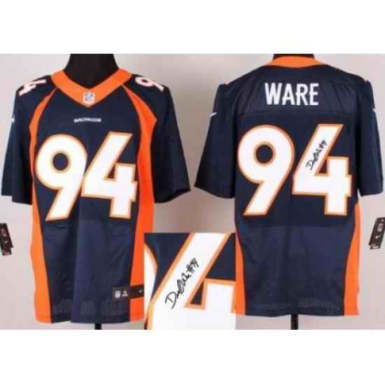Nike Denver Broncos 94 DeMarcus Ware Blue Elite Signed NFL Jersey